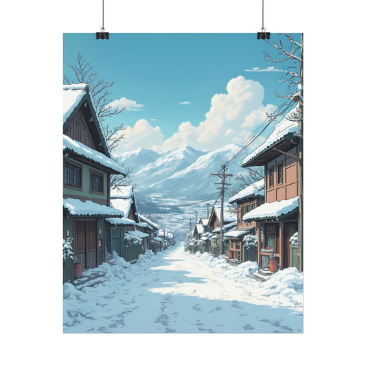 Snowy Mountain Town Poster